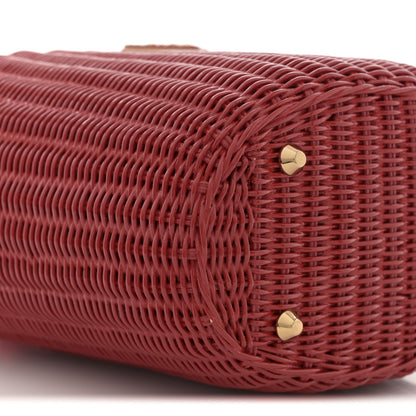 Prada Wicker Canvas Shoulder Bag Rosso 8 of 9