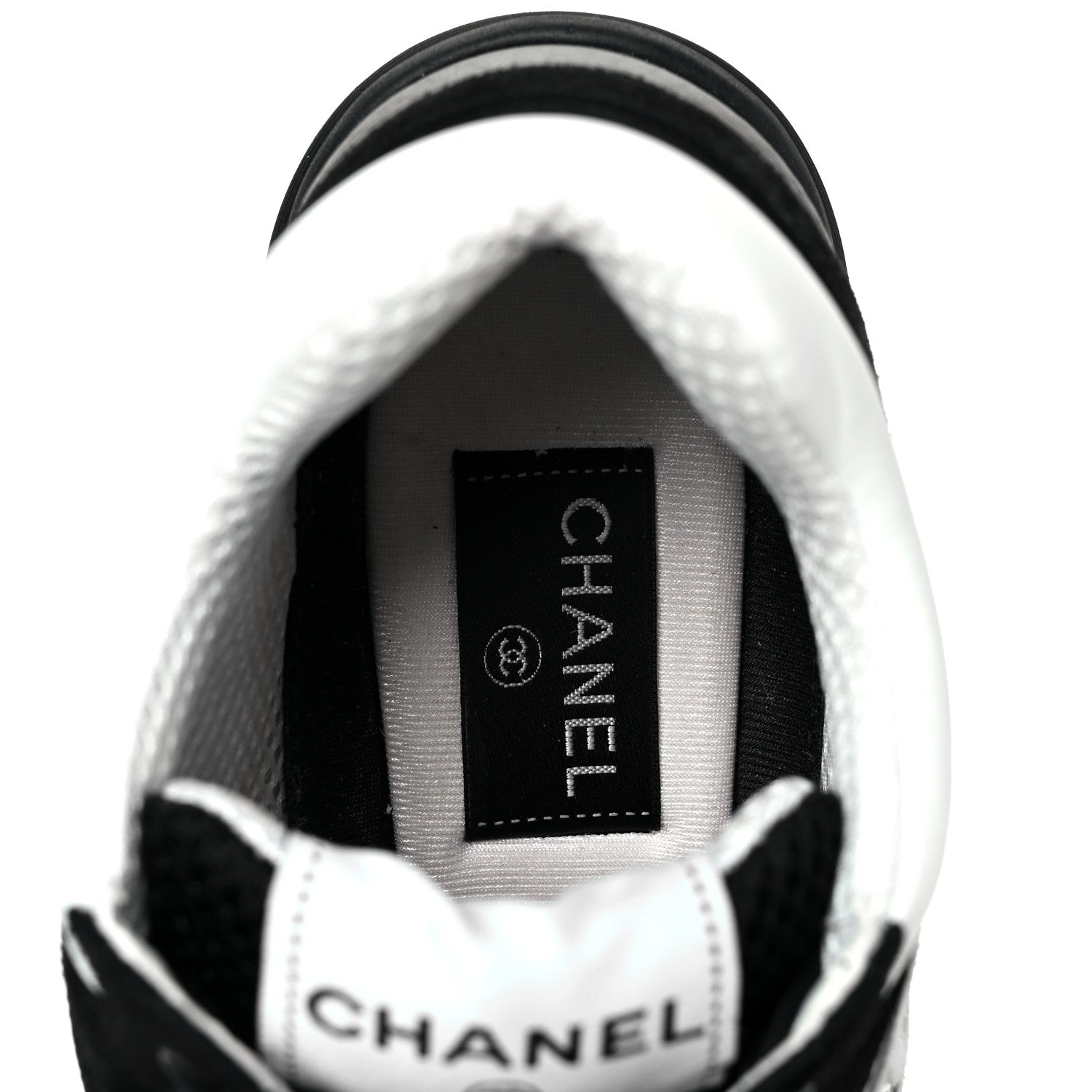Chanel Mesh Suede Grained Calfskin Womens CC Sneakers 37.5 Black White 7 of 9
