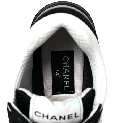 Chanel Mesh Suede Grained Calfskin Womens CC Sneakers 37.5 Black White 7 of 9