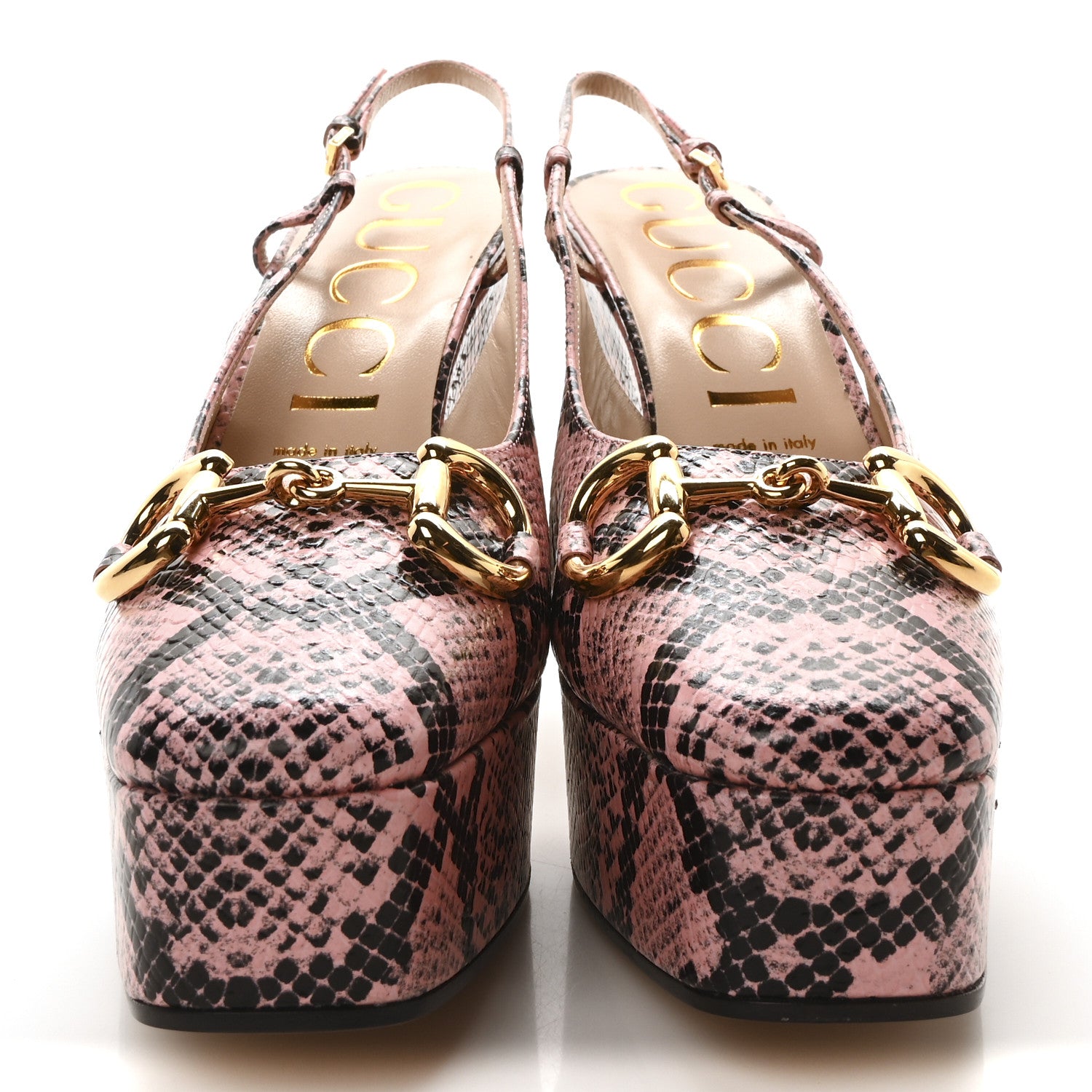Gucci Calfskin Python Print Horsebit Platform 35/120mm Slingback Pumps 40 Wild Rose 3 of 9