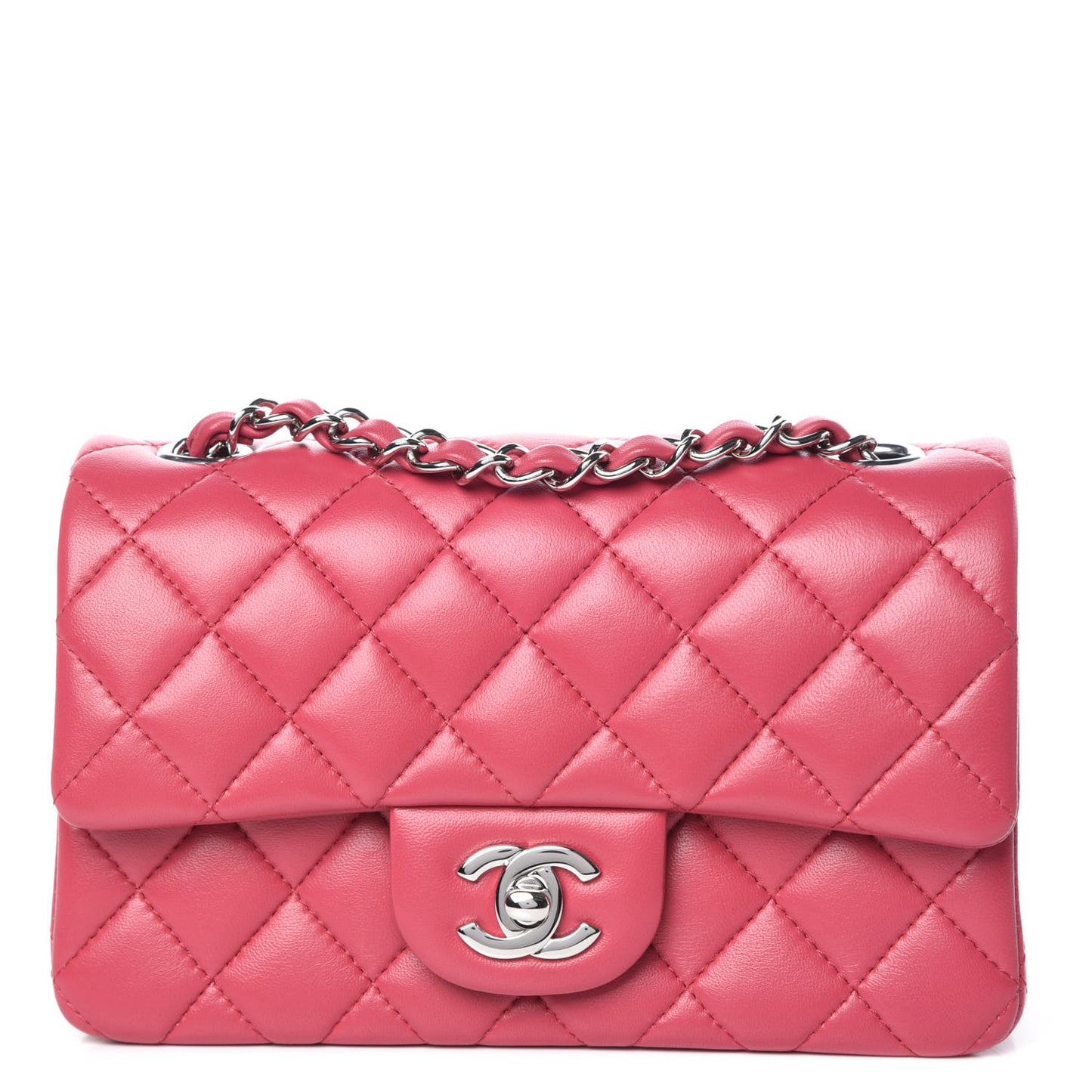 Lambskin Quilted Mini Rectangular Flap Dark Pink