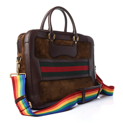 Gucci Suede Rainbow Strap Briefcase Brown 3 of 11