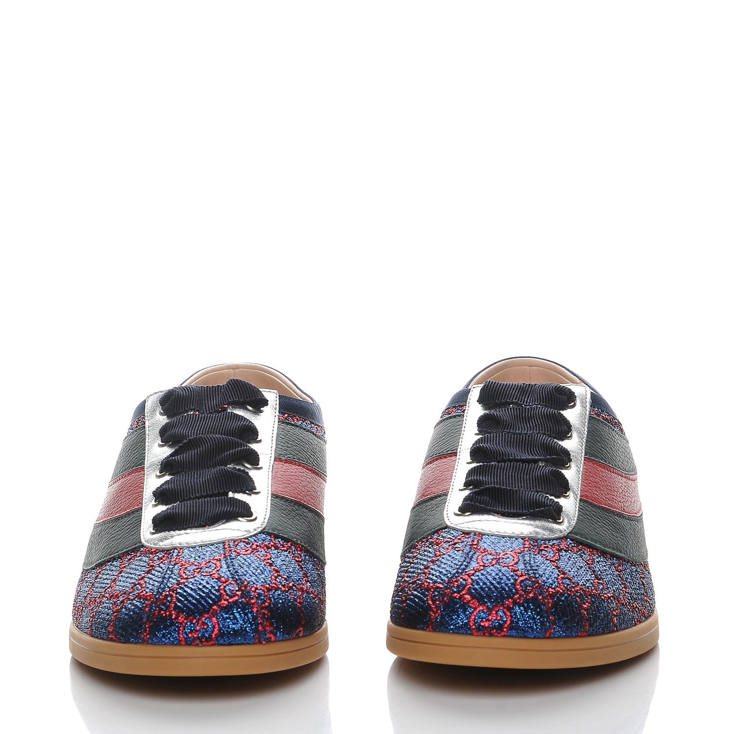 Lurex Calfskin Web GG Monogram Womens Falacer Sneakers 41 Iridescent Blue Iridescent Red Silver