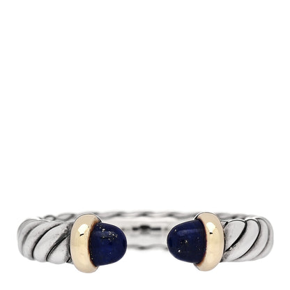 David Yurman Sterling Silver 14K Yellow Gold Lapis Lazuli Petite Cable Open Ring 49 5 1 of 5