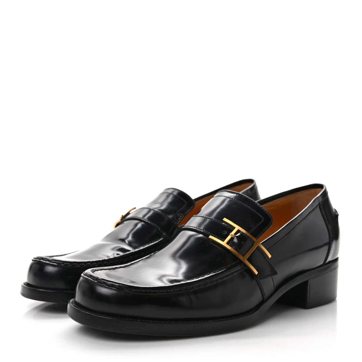 Hermes Glazed Calfskin Womens Monterey Loafers 36.5 Black 3 of 9