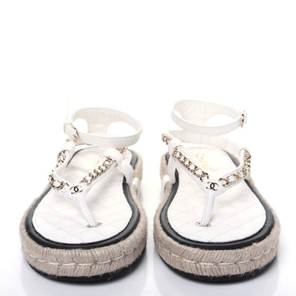 Chanel Lambskin Chain Espadrille Sandals 38 White 2 of 8