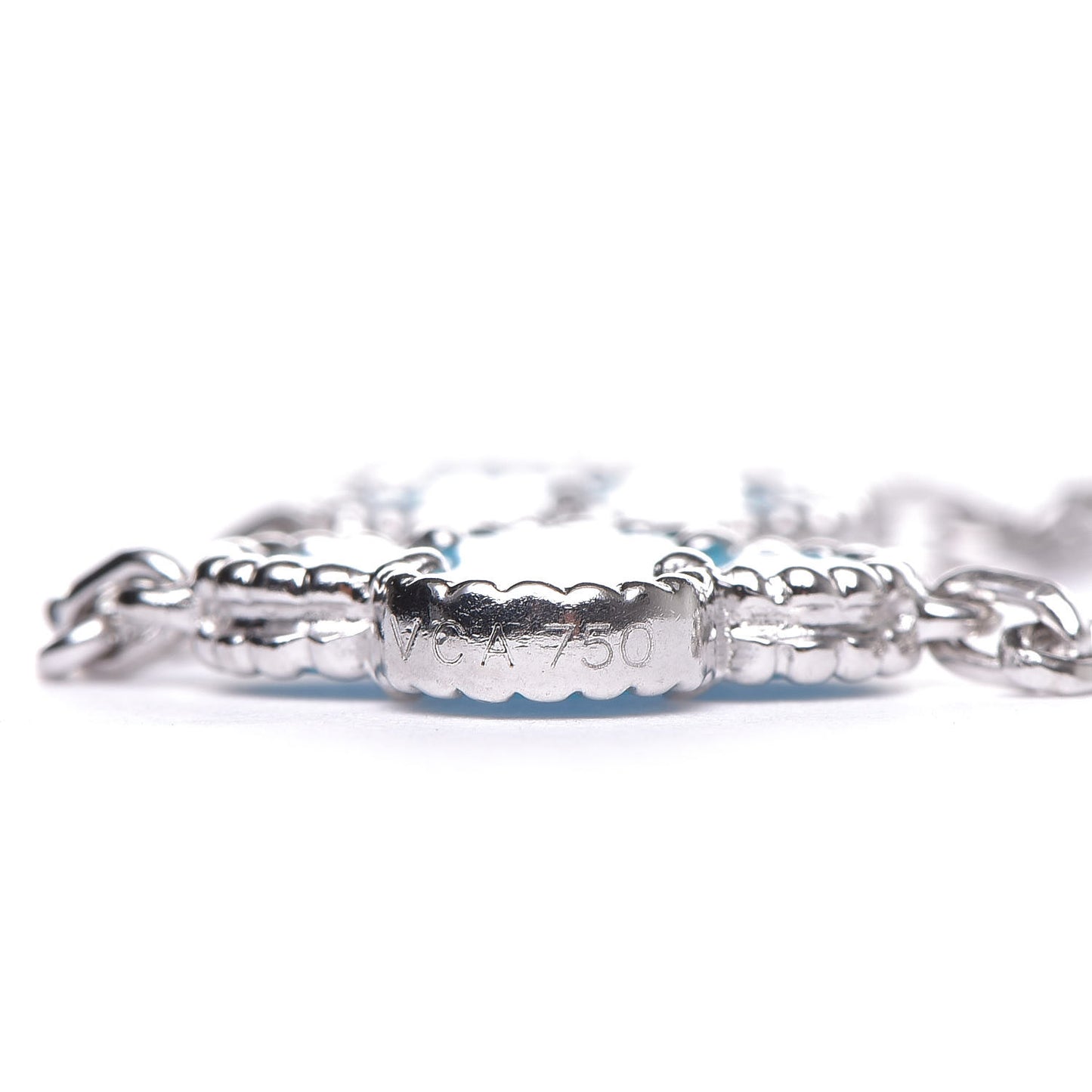 18K White Gold Turquoise 5 Motifs Vintage Alhambra Bracelet
