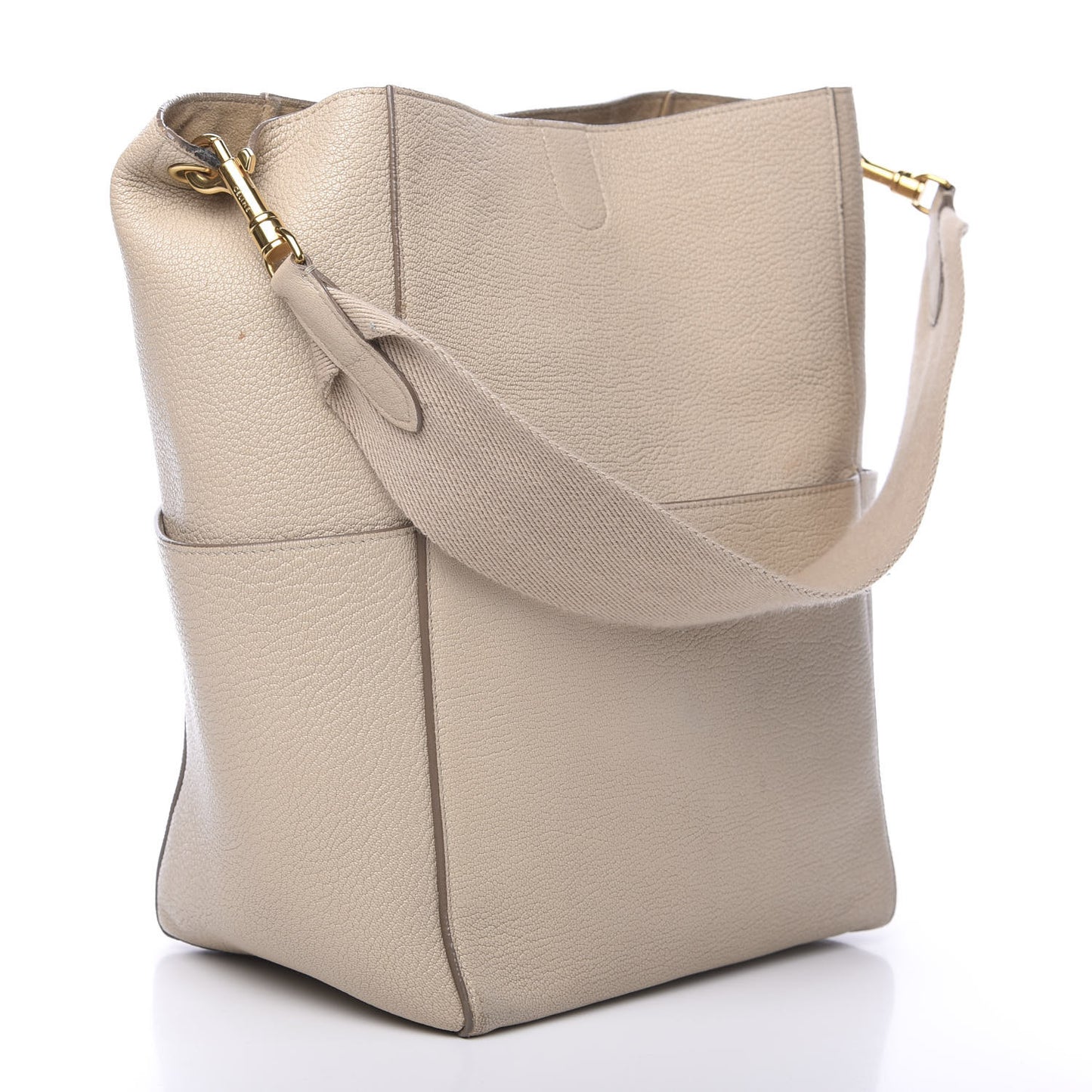 Soft Grained Calfskin Sangle Bucket Bag Dune