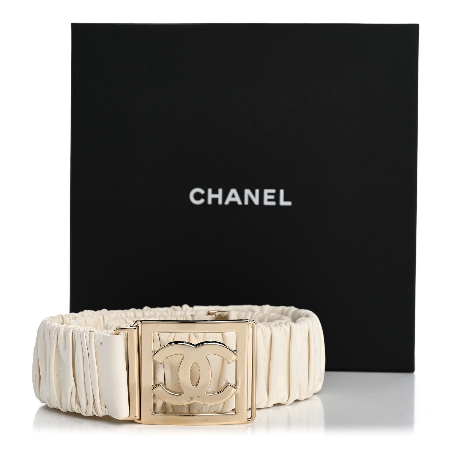 Chanel Lambskin Crystal Ruched CC Belt 75 30 Black 85/34 White 4 of 4