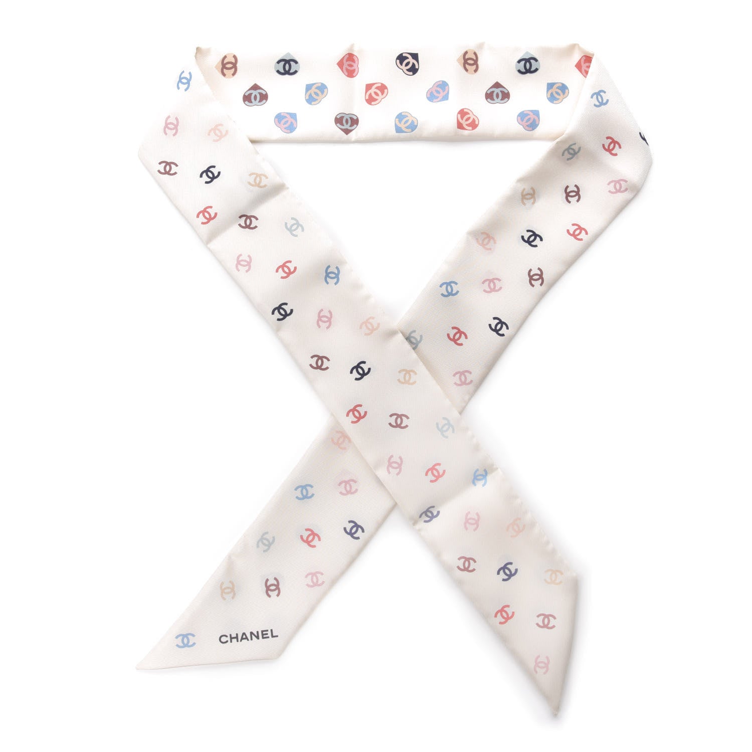 Chanel Silk Heart CC Slim Bandeau Scarf Ivory 1 of 3