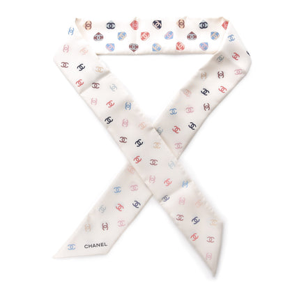 Chanel Silk Heart CC Slim Bandeau Scarf Ivory 1 of 3
