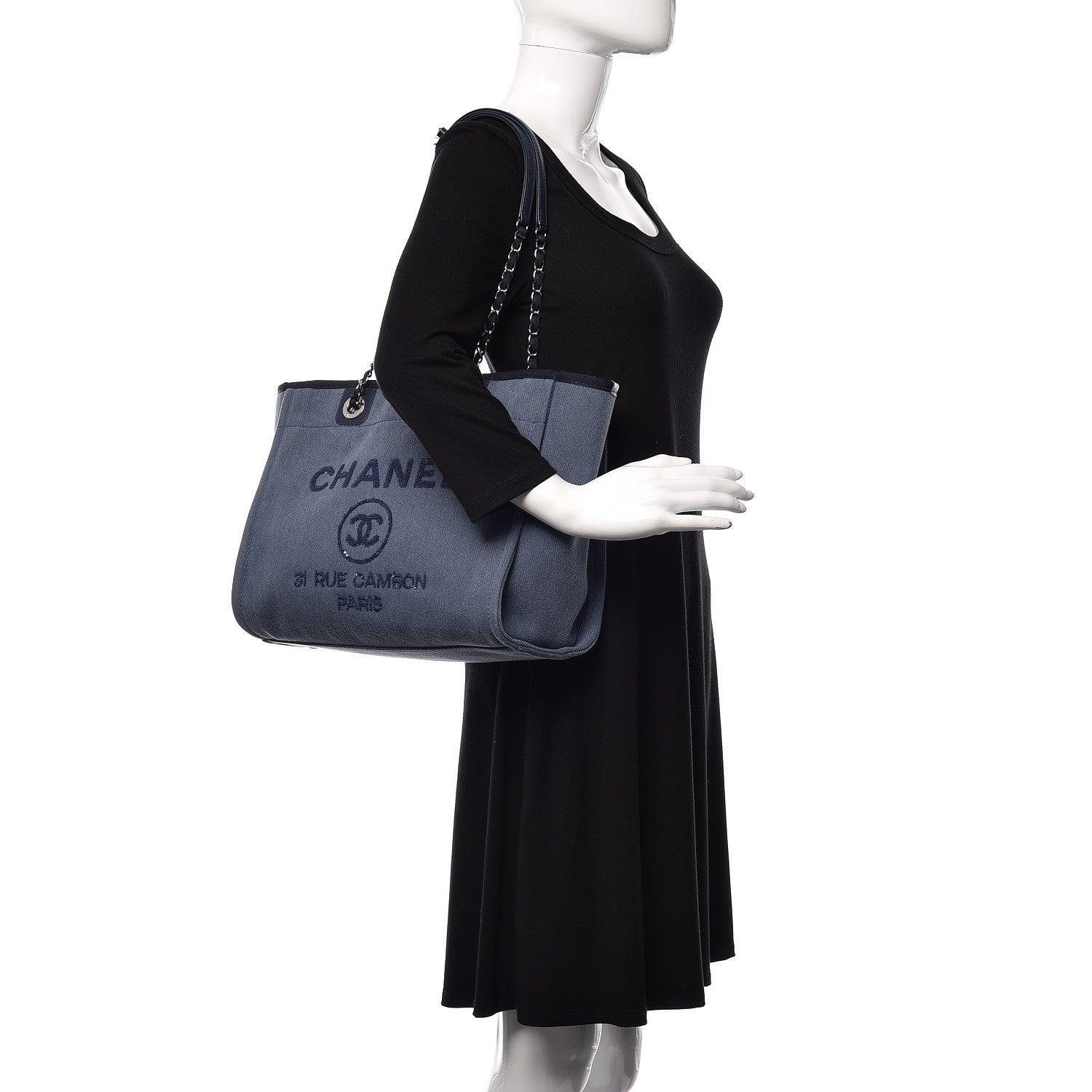 Chanel Canvas Sequin Small Deauville Tote Navy 2 of 9