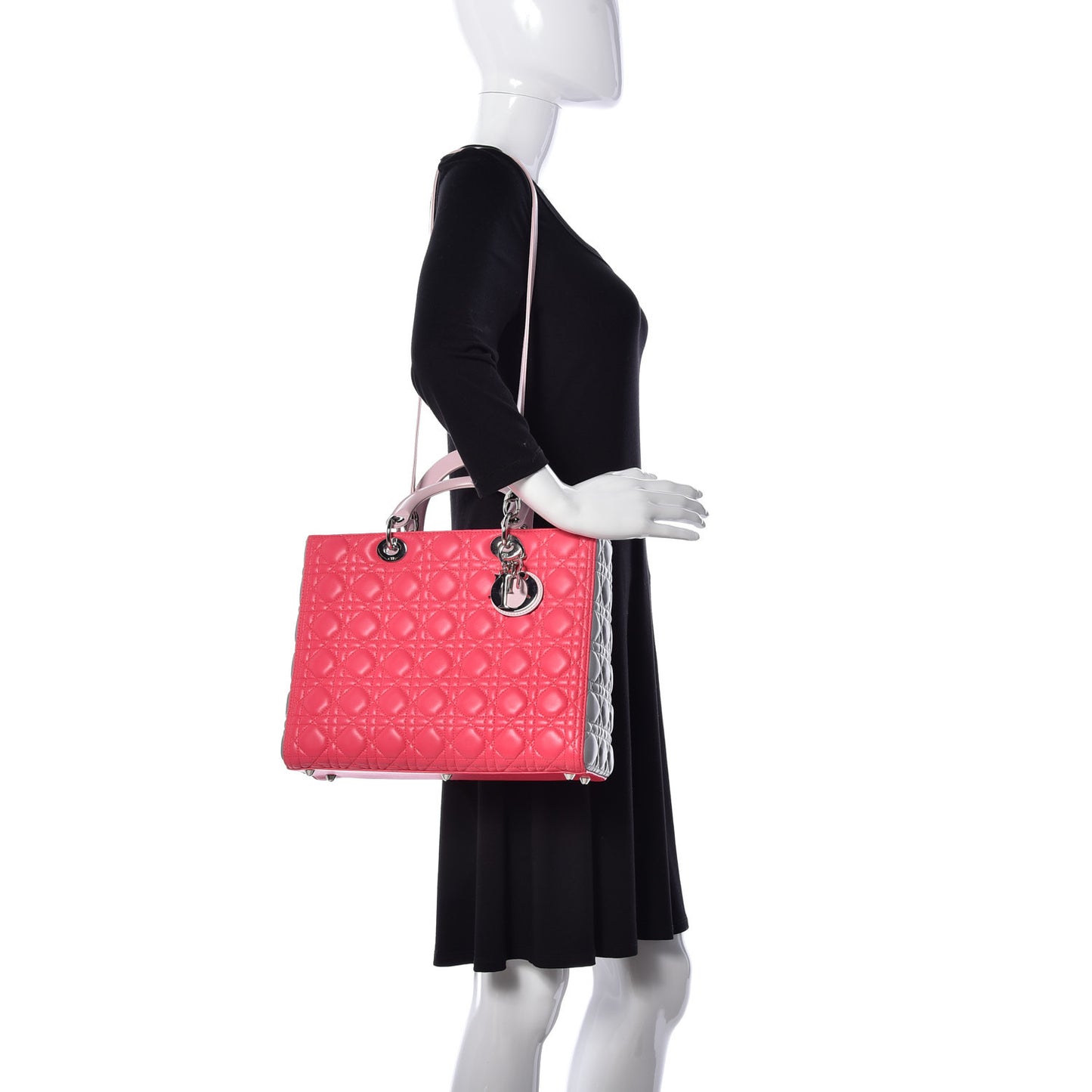 Lambskin Cannage Large Tri-Color Lady Dior Toxic Fuchsia
