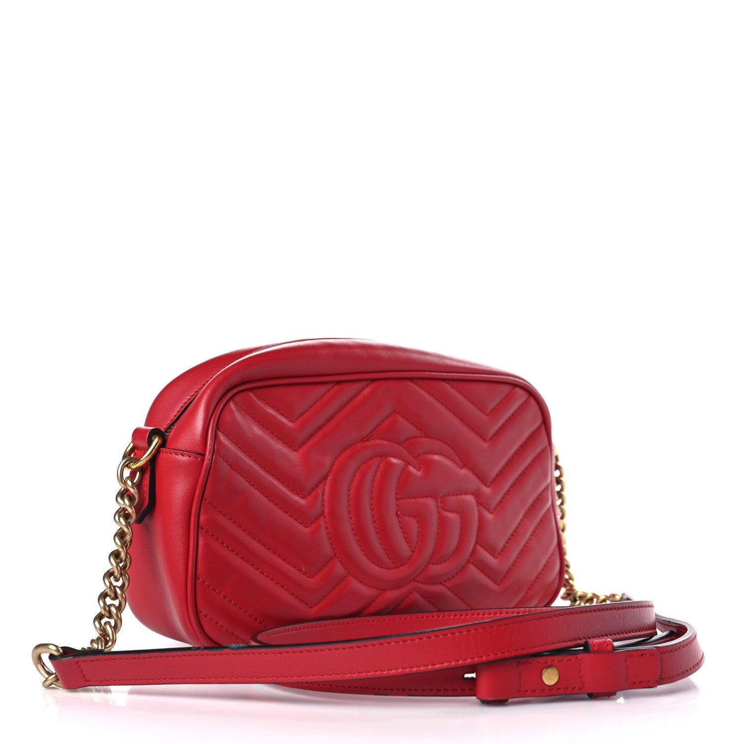 Gucci Calfskin Matelasse Small GG Marmont Chain Shoulder Bag Hibiscus Red 2 of 8