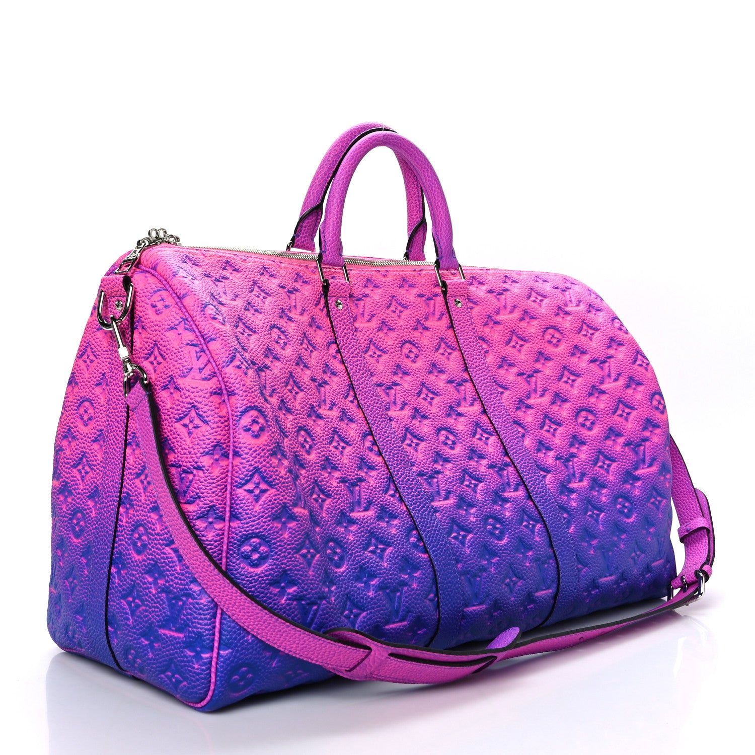 Louis Vuitton Taurillon Illusion Keepall Bandouliere 50 Bleu Rose 2 of 9
