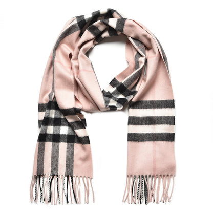 Burberry Cashmere Giant Heritage Check Fringe Scarf Ash Rose 1 of 6