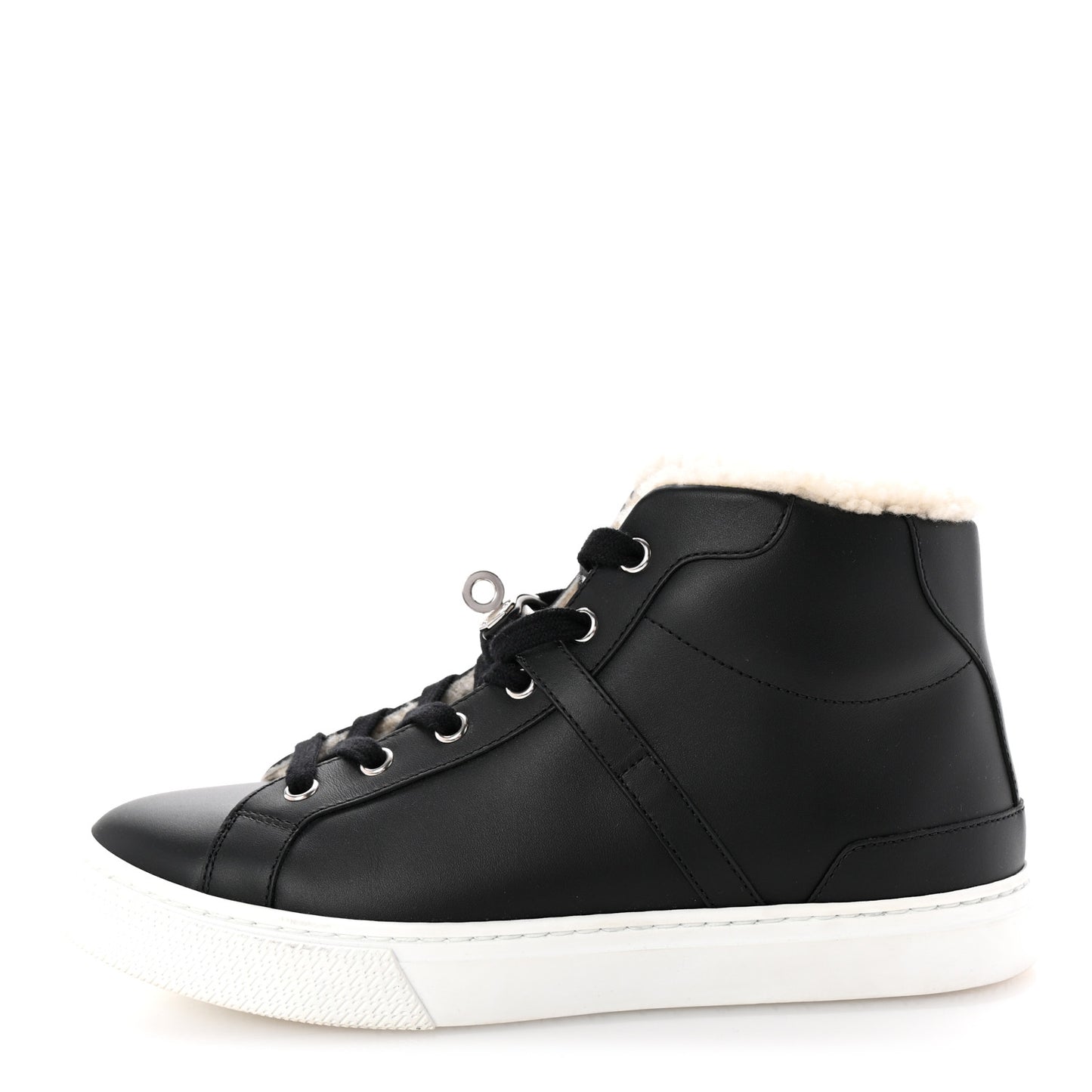Calfskin Shearling High-Top Day Sneakers 37.5 Black Ecru