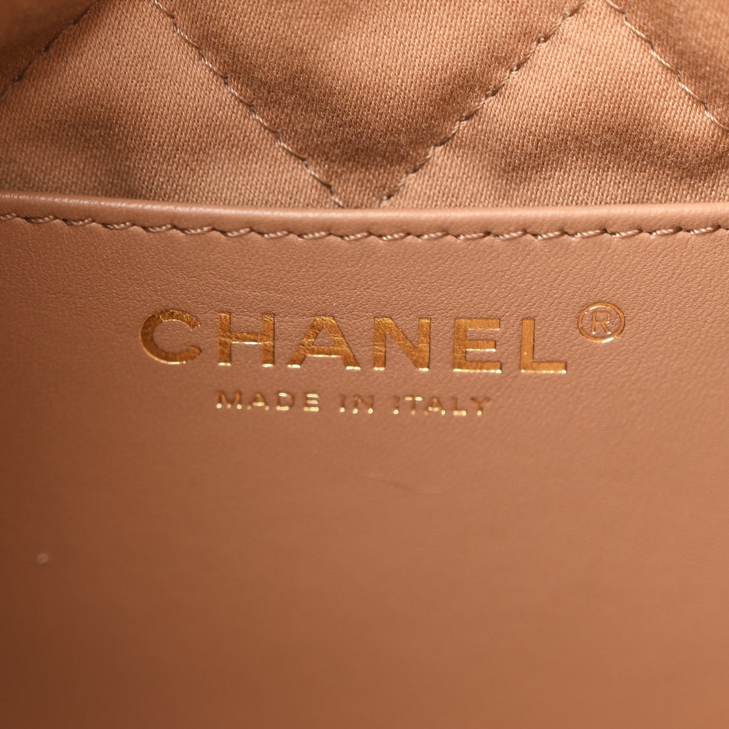 Shiny Calfskin Quilted Mini Chanel 22 Dark Beige