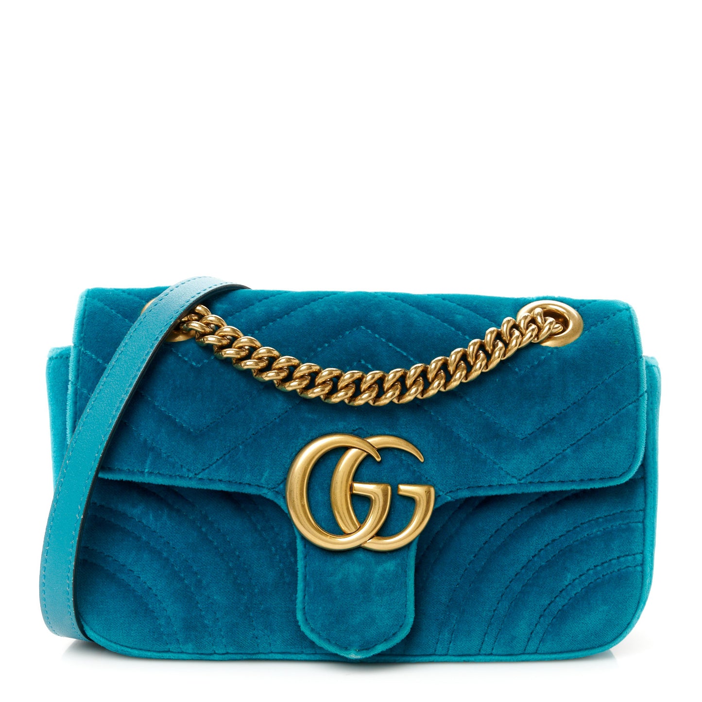Velvet Matelasse Mini GG Marmont Shoulder Bag Pavone Cyan