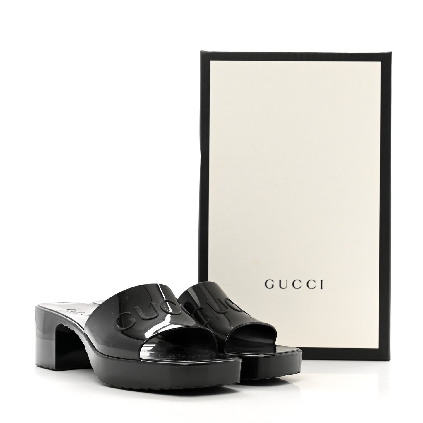 Rubber Gucci Logo Womens Platform 20/60mm Slide Sandals 38 Black