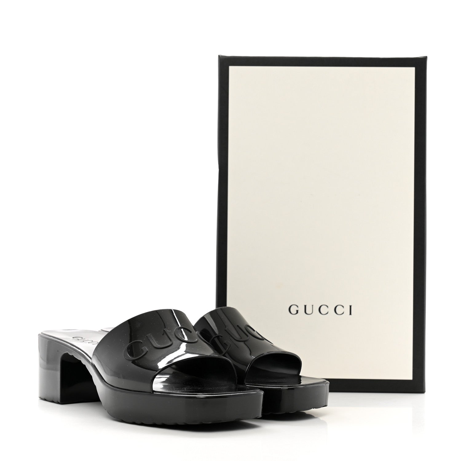 Gucci Rubber Gucci Logo Womens Platform 20/60mm Slide Sandals 38 Black 10 of 10