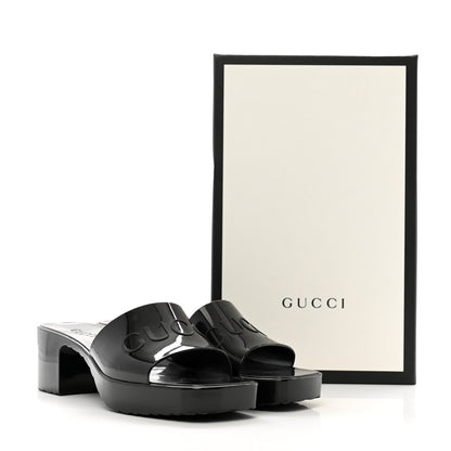 Gucci Rubber Gucci Logo Womens Platform 20/60mm Slide Sandals 38 Black 10 of 10