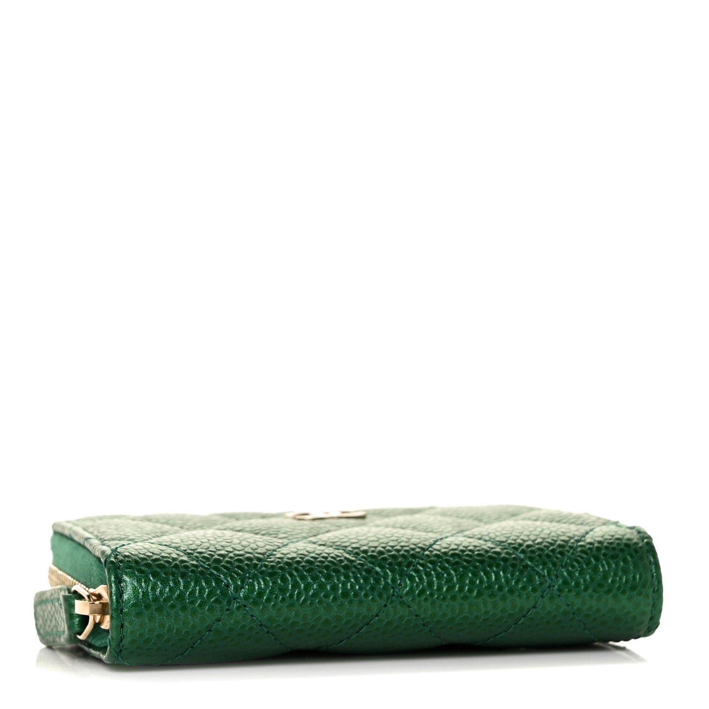Metallic Caviar Quilted Zip Coin Purse Green