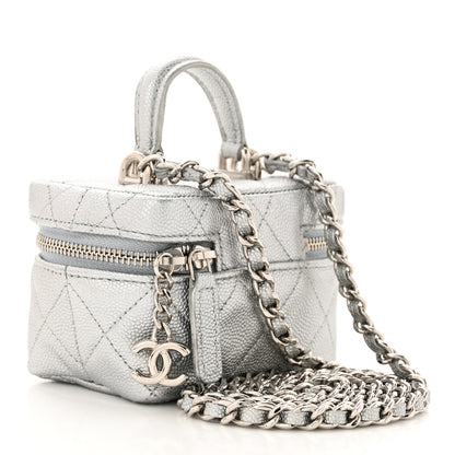 Chanel Metallic Caviar Quilted Mini Top Handle Vanity With Chain Silver 3 of 10