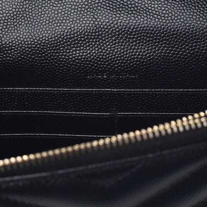 Saint Laurent Grain De Poudre Matelasse Chevron Monogram Envelope Chain Wallet Black 6 of 8