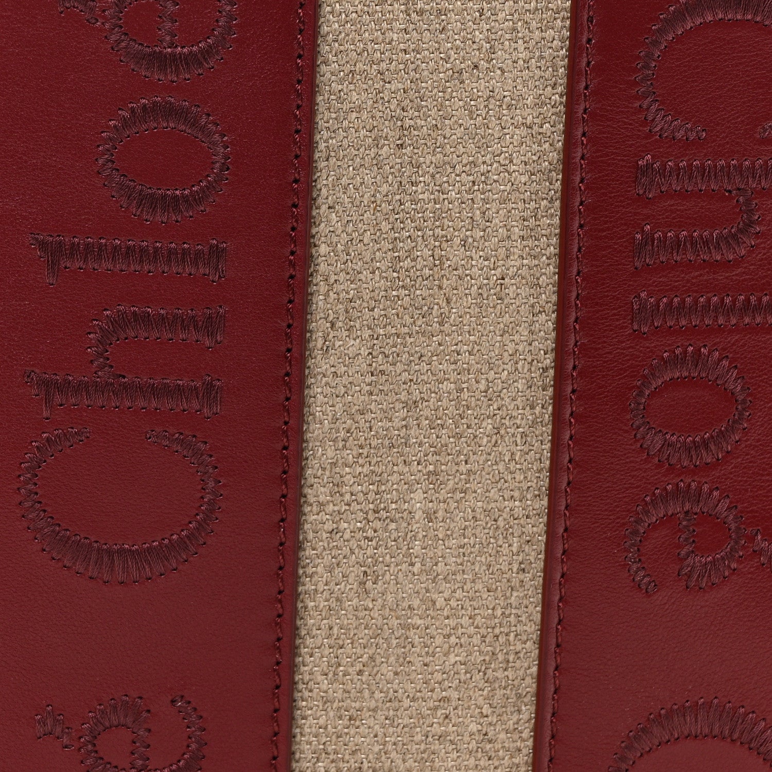 Chloe Cotton Calfskin Small Woody Ribbon Tote With Strap Dark Ruby 7 of 9