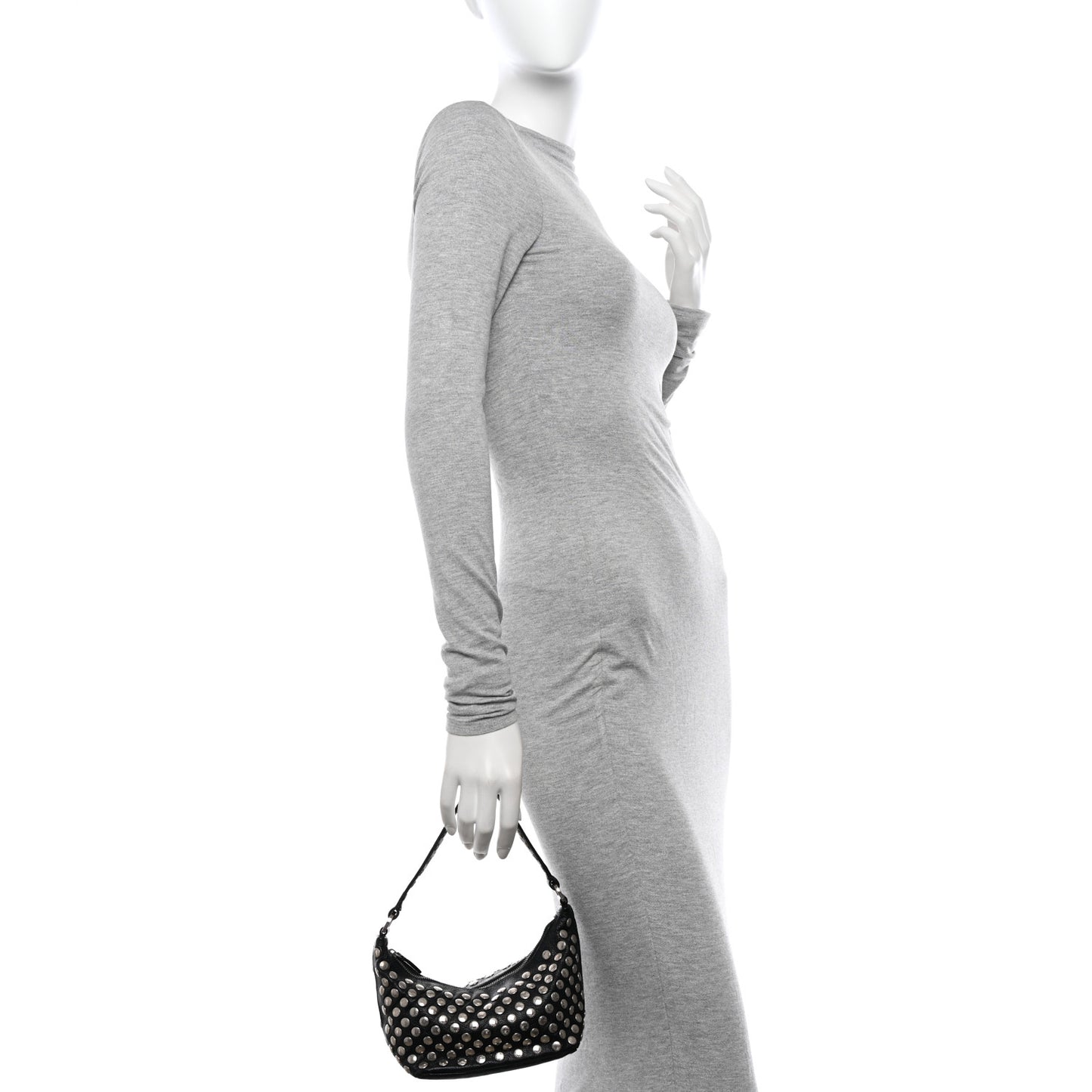 Muflone Metal Studded Necessaire Shoulder Bag Black