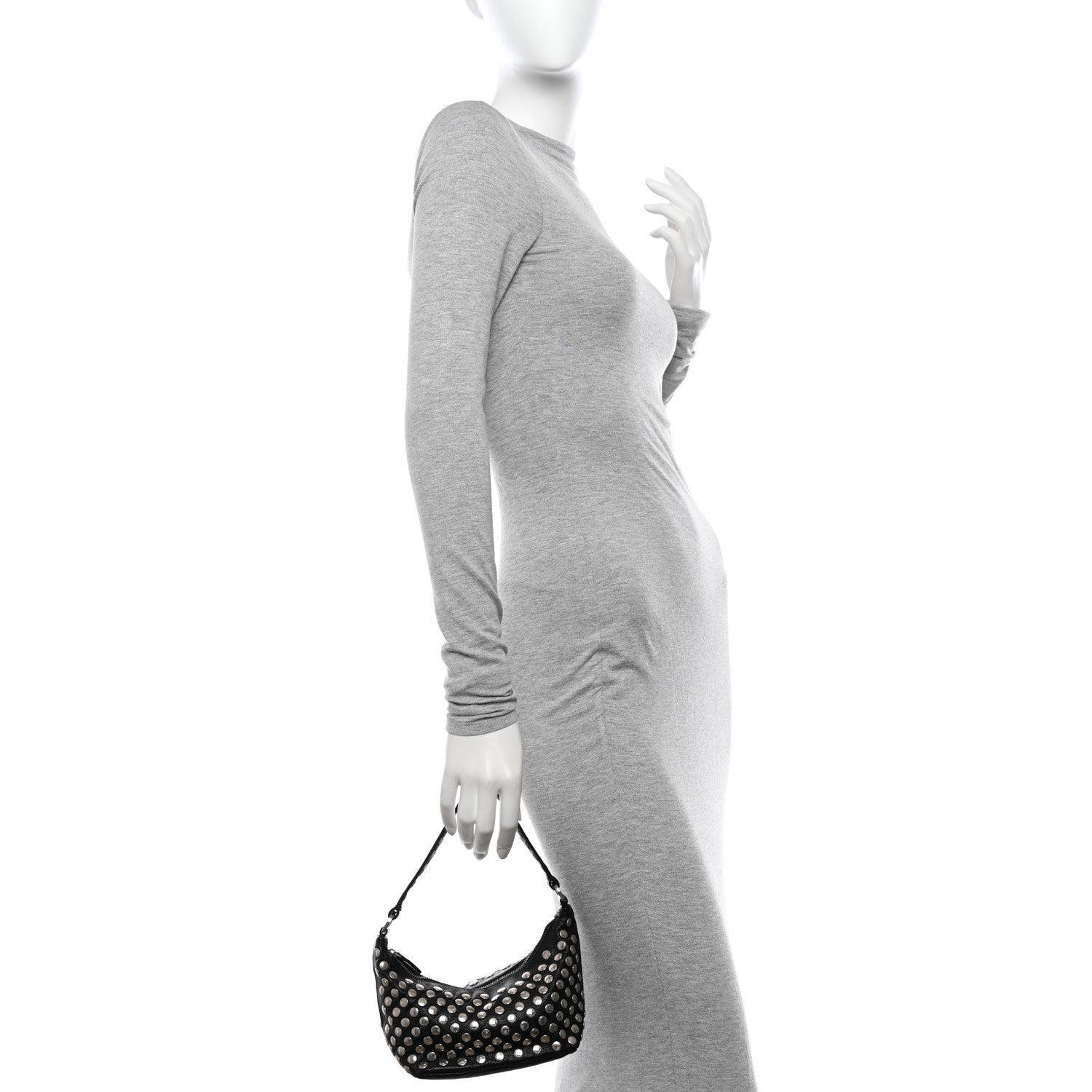 Prada Muflone Metal Studded Necessaire Shoulder Bag Black 2 of 12