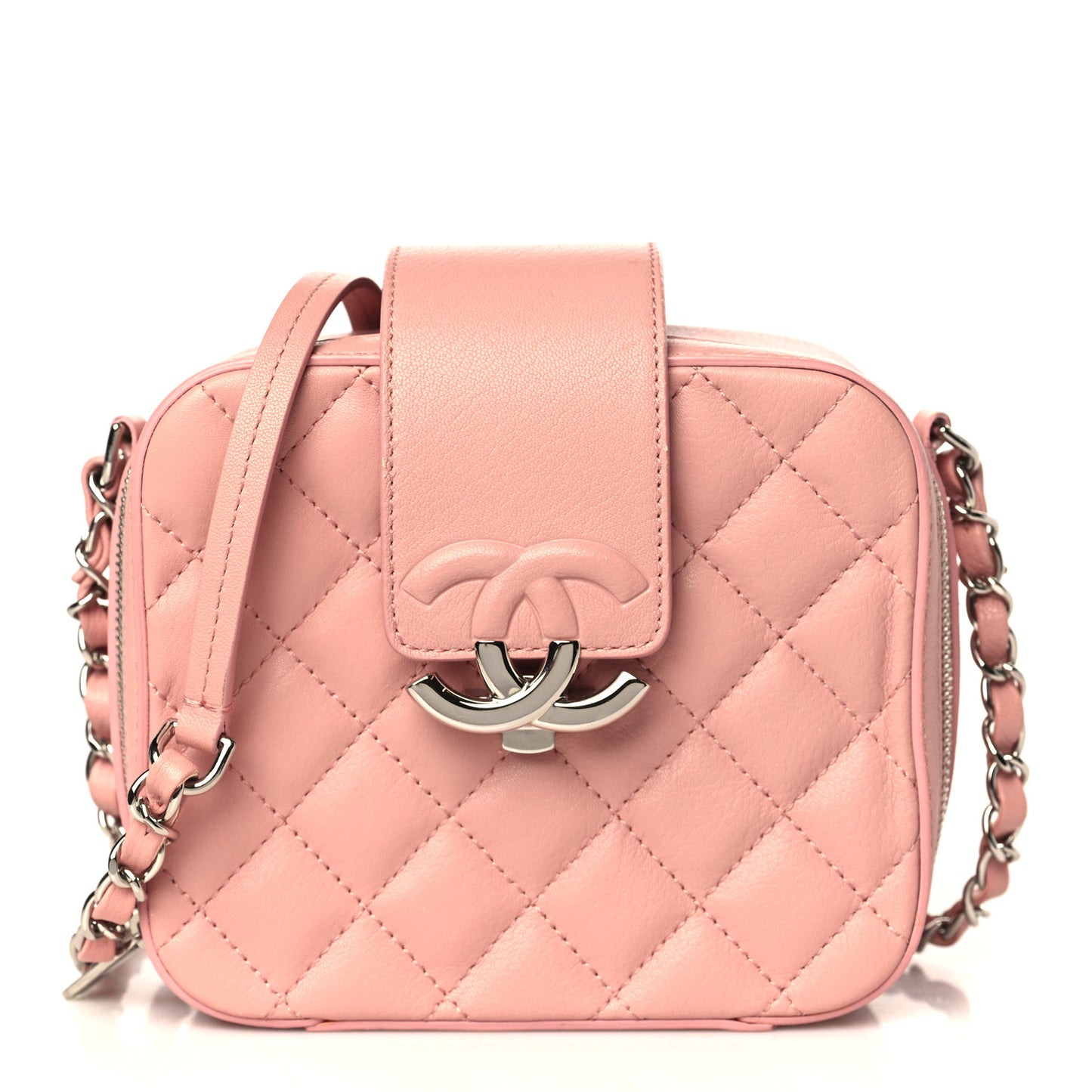 Lambskin Quilted Mini CC Box Camera Bag Pink