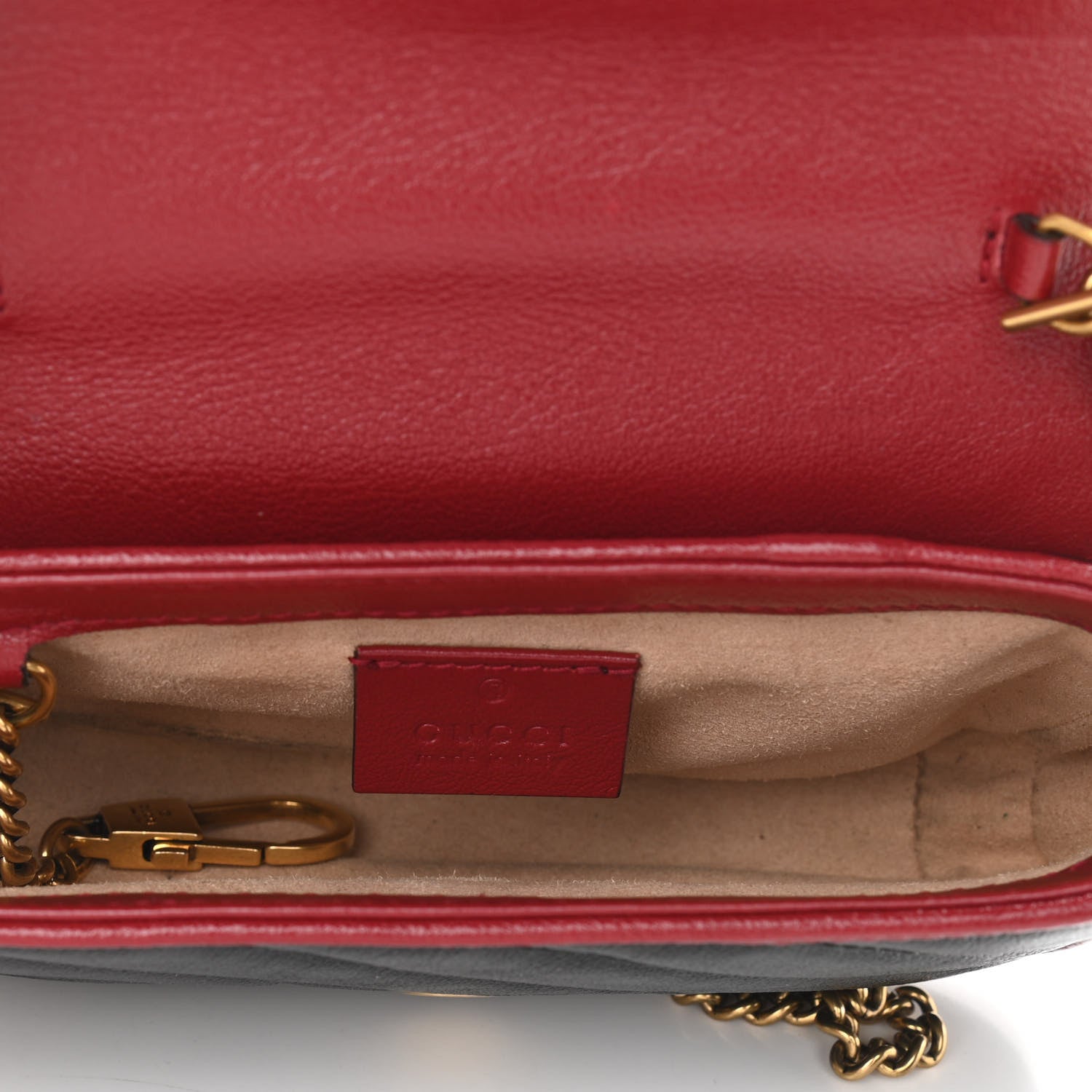 Gucci Vintage Effect Calfskin Matelasse Diagonal Super Mini Torchon GG Marmont Shoulder Bag Black Romantic Cherry 5 of 10