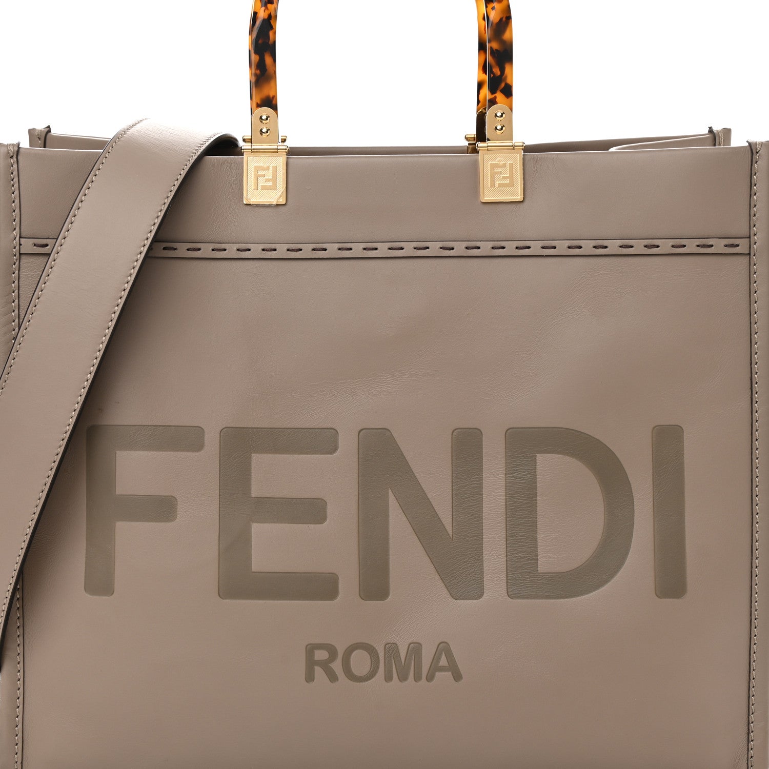 Fendi Vitello King Plexiglass Logo Embossed Medium Fendi Sunshine Shopper Tote Tortora 7 of 16