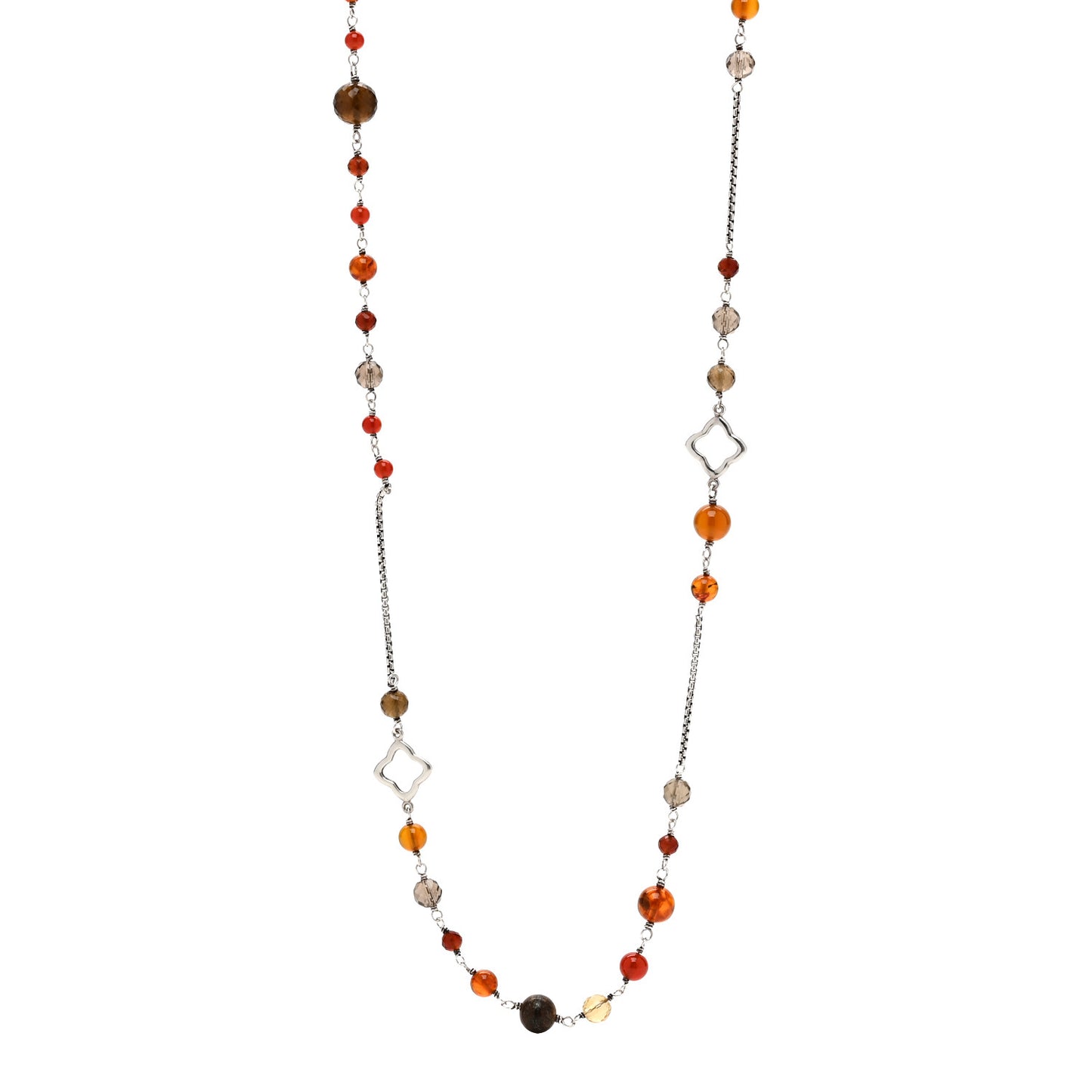 Sterling Silver Amber Citrine Smokey Quartz Carnelian Bead Elements Chain Necklace