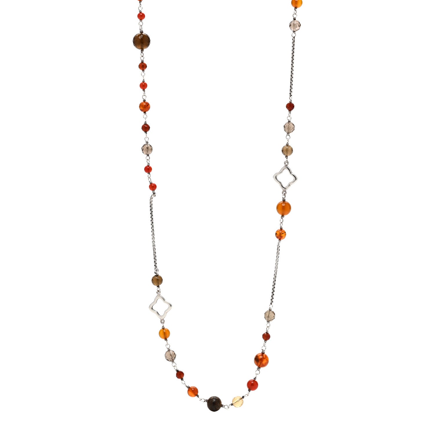 David Yurman Sterling Silver Amber Citrine Smokey Quartz Carnelian Bead Elements Chain Necklace 1 of 4