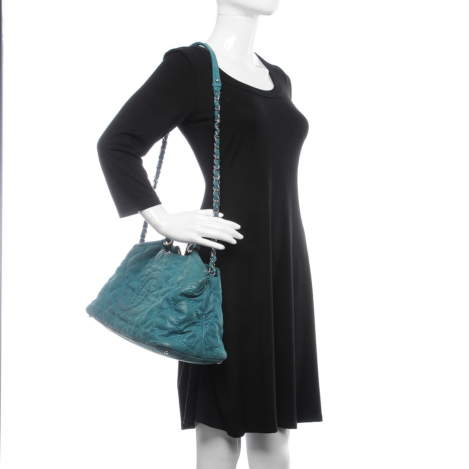 Chanel Iridescent Calfskin Quilted Small Sea Hit Tote Blue 3 of 13
