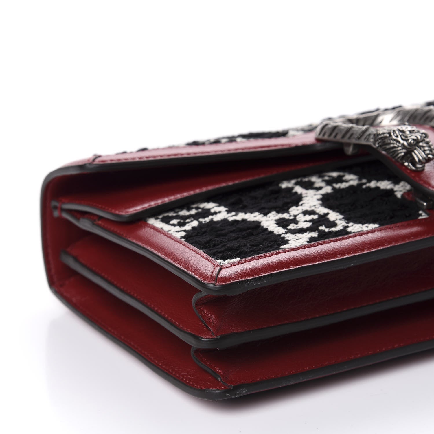 Gucci Tweed GG Monogram Small Dionysus Shoulder Bag Black White Romantic Cherry 6 of 10