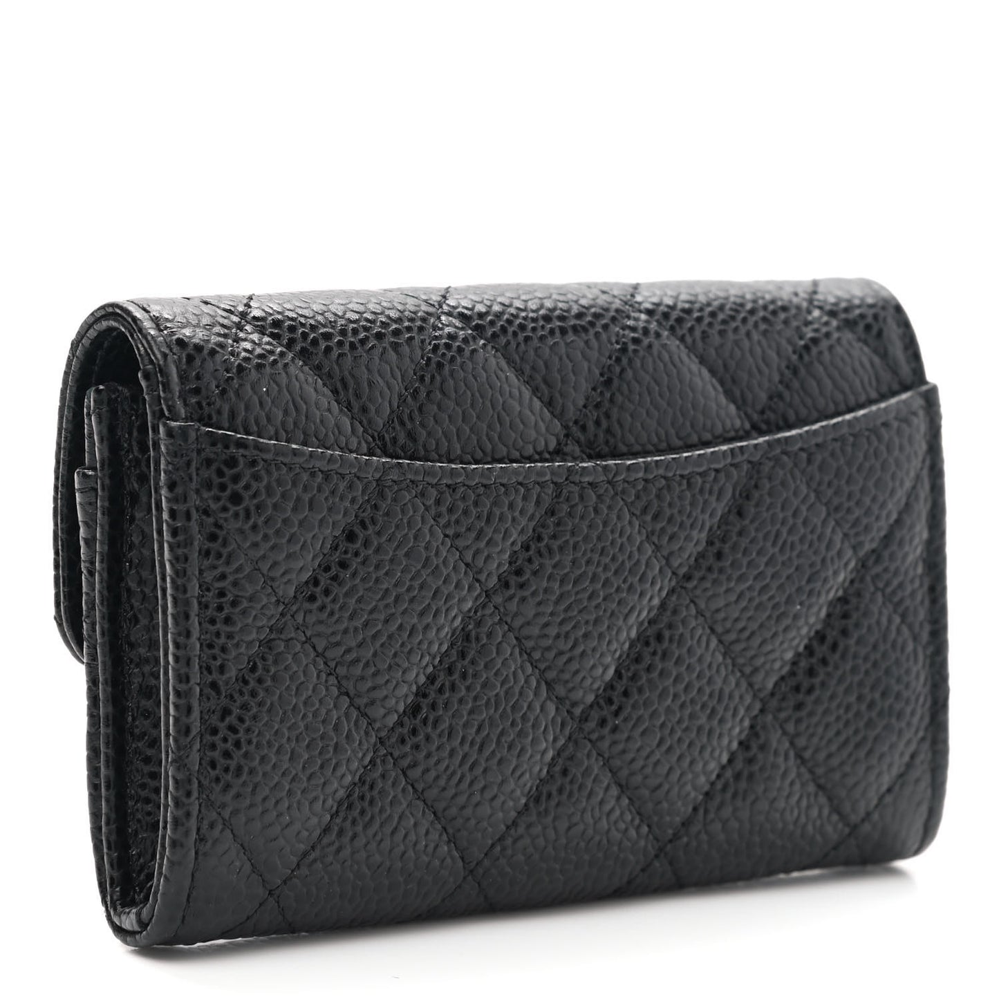Caviar Quilted Flap Card Holder Wallet Black
