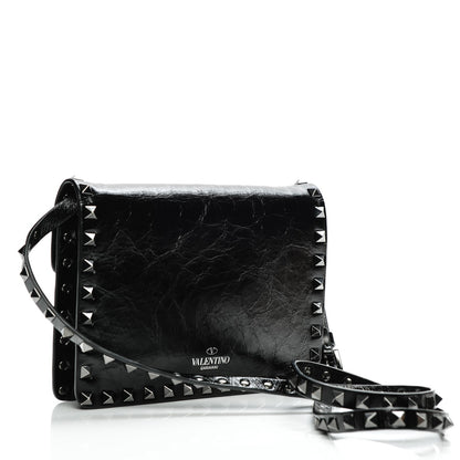 Valentino Garavani Craquele Calfskin Rockstud Shoulder Flap Bag Black 3 of 6