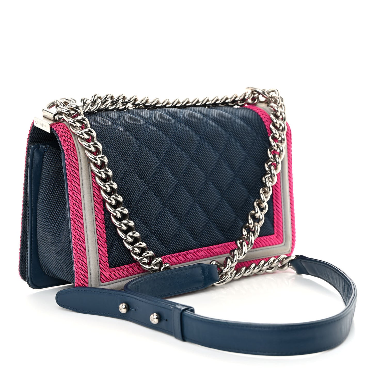 Canvas Quilted Medium Fluo Boy Flap Dark Navy Fuchsia Grey