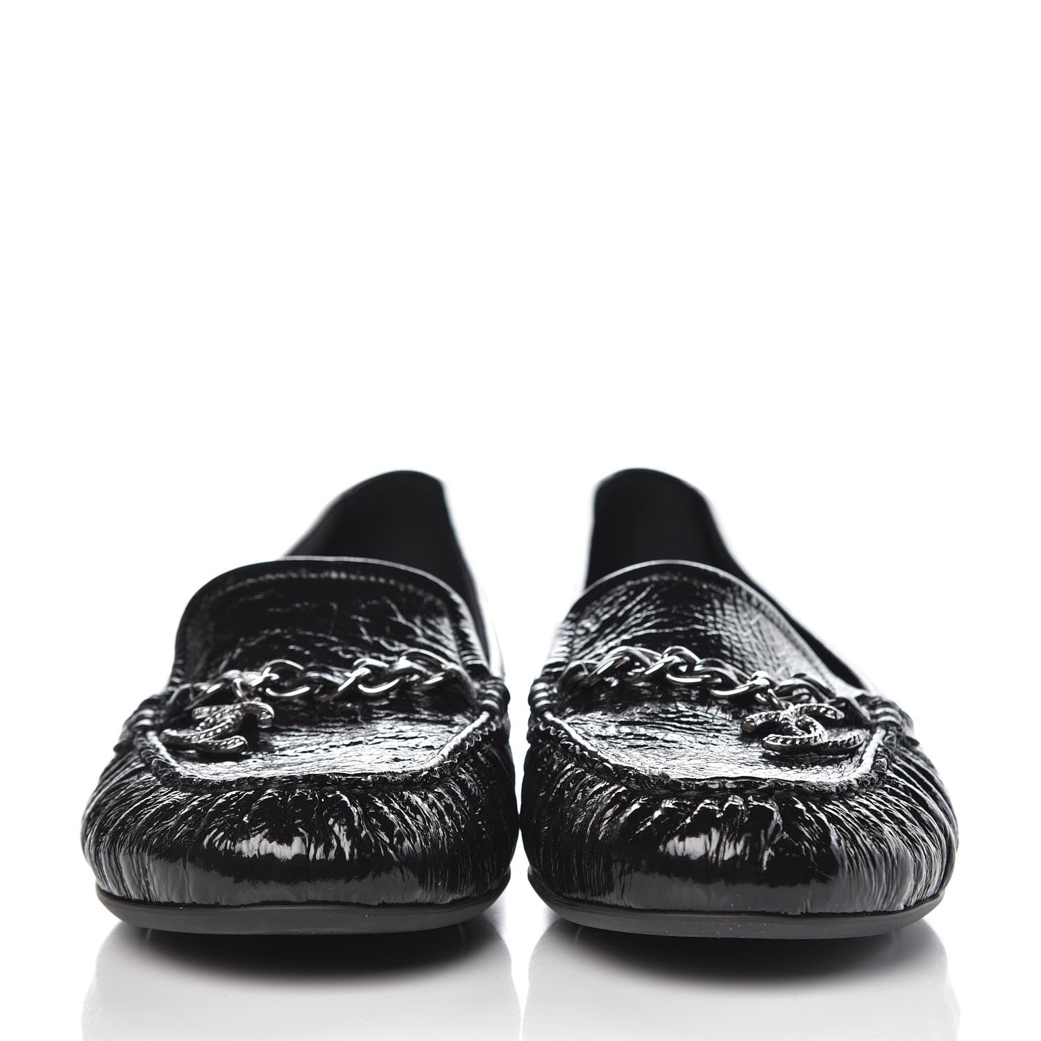 Chanel Patent Crackled Calfskin CC Mocassin Loafers 41 Black 2 of 9