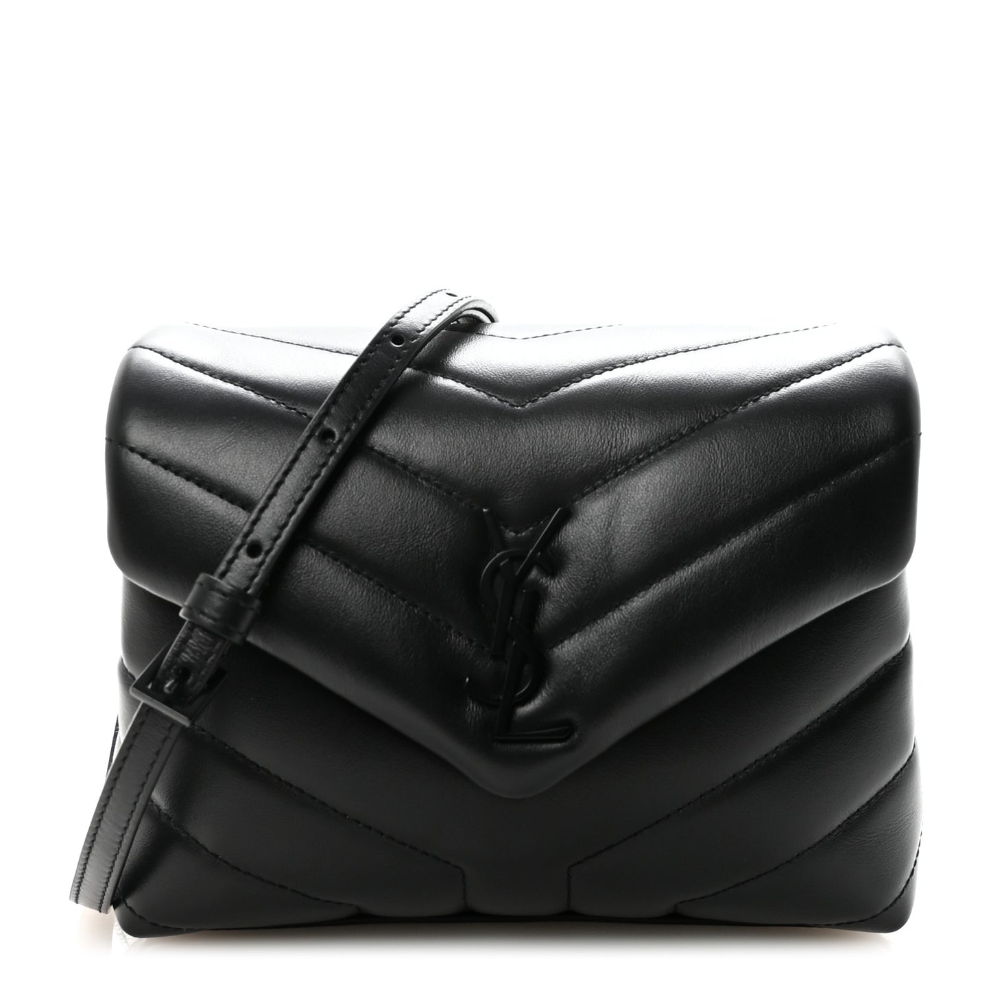 Calfskin Y Quilted Monogram Monochrome Toy Loulou Crossbody Bag Black