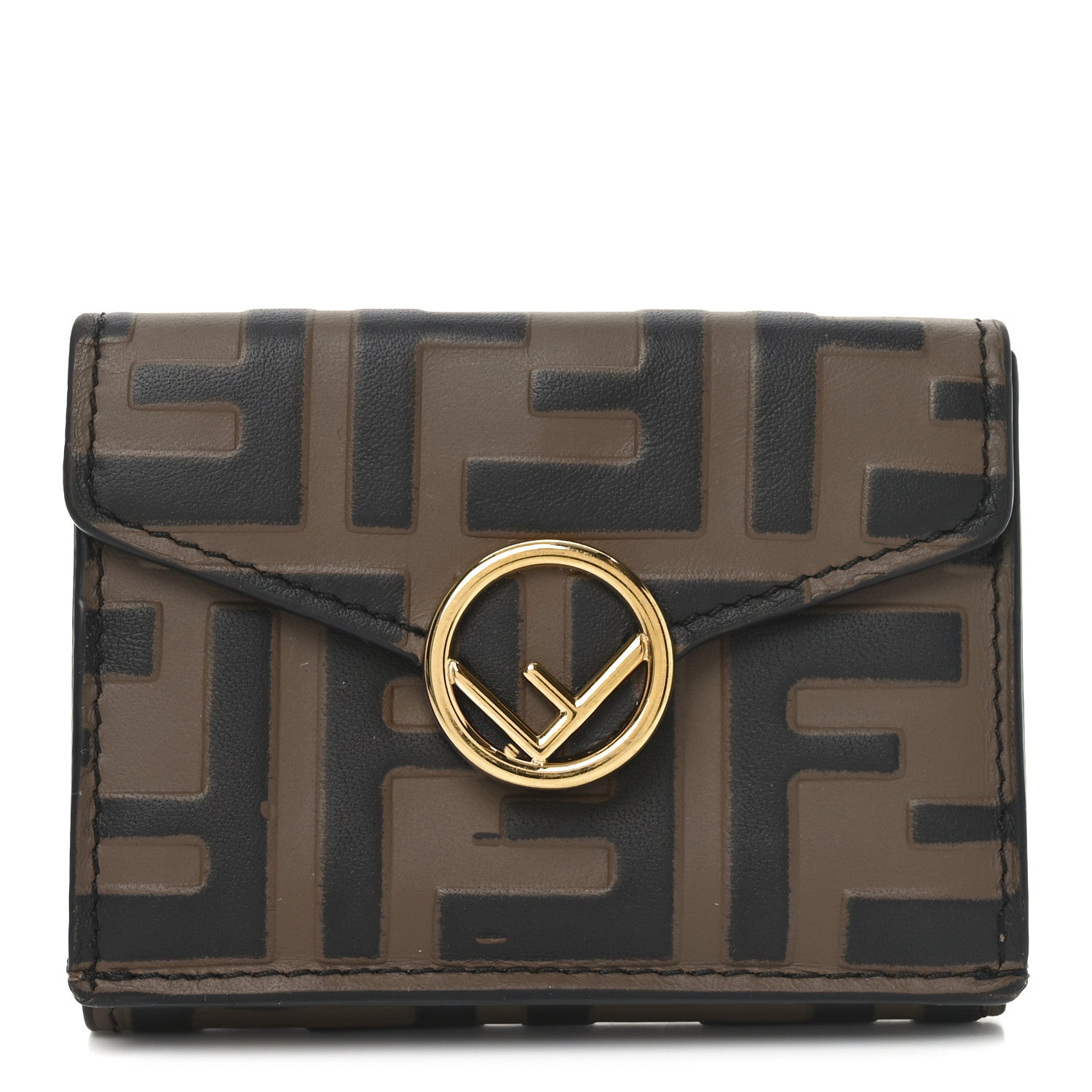 Fendi Vitello Soft F is Fendi Bi-Color FF 1974 Embossed Micro Tri-Fold Envelope Wallet Maya Black 1 of 6