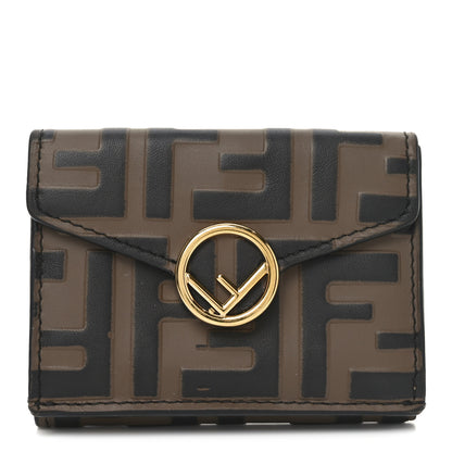 Fendi Vitello Soft F is Fendi Bi-Color FF 1974 Embossed Micro Tri-Fold Envelope Wallet Maya Black 1 of 6
