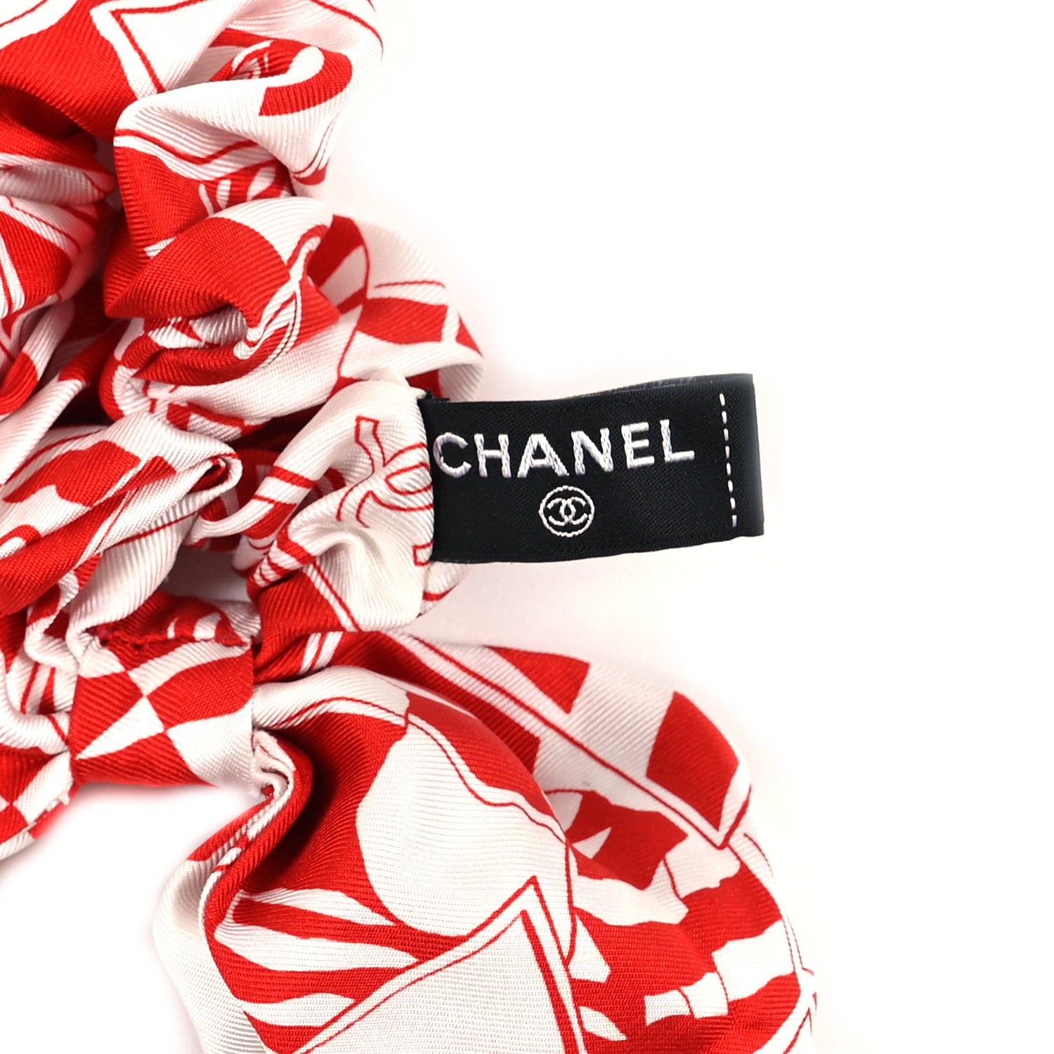 Chanel Silk Twill CC Scarf Hair Tie Red White 3 of 3