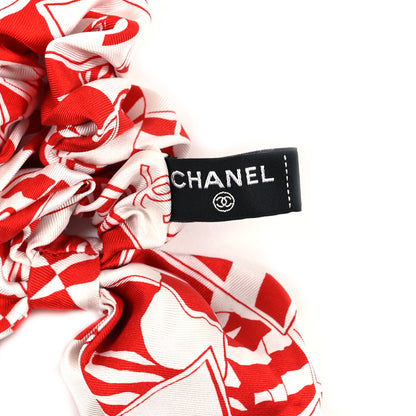 Chanel Silk Twill CC Scarf Hair Tie Red White 3 of 3