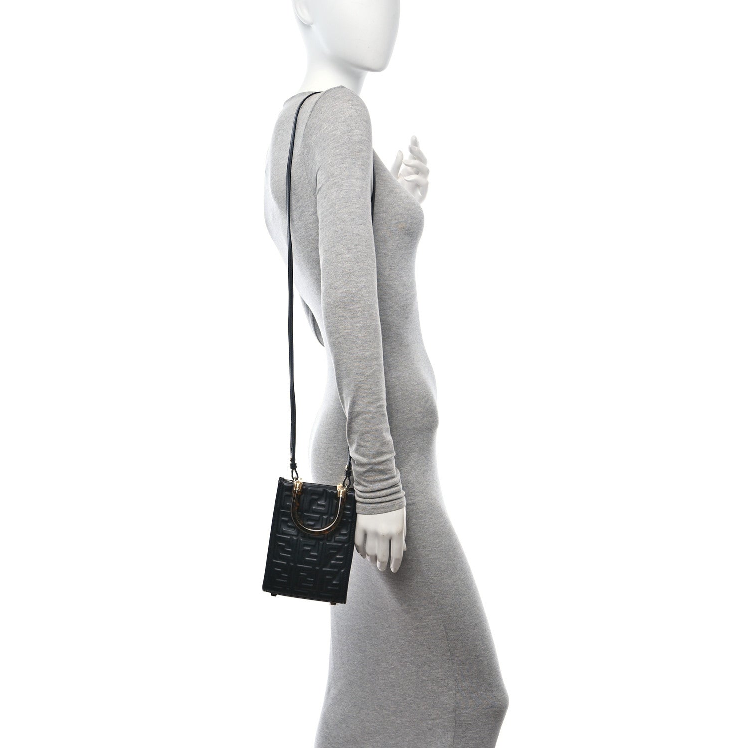 Fendi Vitello Plexiglass FF Embossed Mini Fendi Sunshine Shopper Tote Black 2 of 10