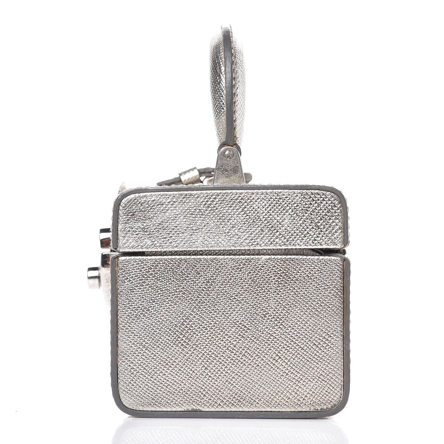 Prada Metallic Saffiano Mini Cosmetic Train Case Cromo 6 of 10